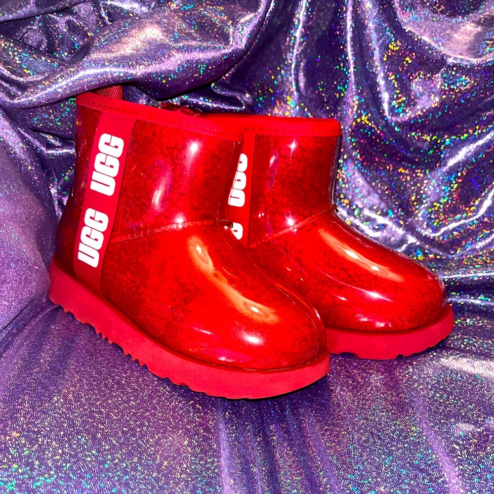 Kids clear mini red uggs